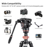 CAYER CF2451 Carbon Fiber Tripod with H6 Fluid Head - Stable Support, Reaching Heights of 77 Inches