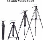 Cayer BF310 Video Tripod with K10 Fluid Head, Adjustable Pan Drag Control and 2-Section Pan Handle