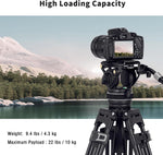 Cayer BF310 Video Tripod with K10 Fluid Head, Adjustable Pan Drag Control and 2-Section Pan Handle