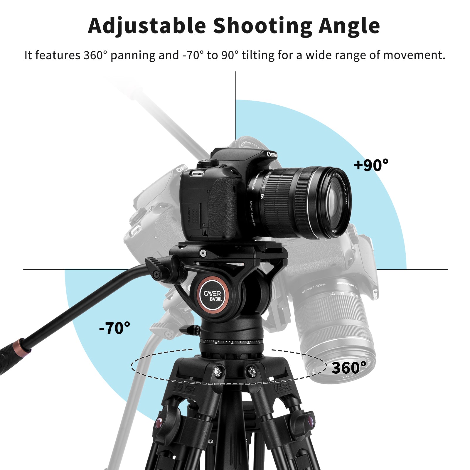 Cayer BV30L Trépied Vidéo, Trépied en Alliage d'Aluminium de 72/184cm Cayer BV30L Trépied Vidéo, Trépied en Alliage d'Aluminium de 72/184cm