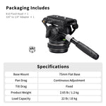 Cayer K10 Pro Video Fluid Head with Adjustable Pan Drag